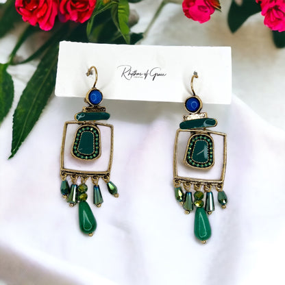 Boho Stone Earrings - Blue Green Stones, Teal and Blue, Boho Earrings - Rhythms of Grace Creative