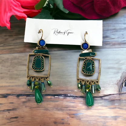 Boho Stone Earrings - Blue Green Stones, Teal and Blue, Boho Earrings - Rhythms of Grace Creative