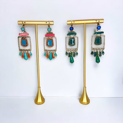 Boho Stone Earrings - Blue Green Stones, Teal and Blue, Boho Earrings - Rhythms of Grace Creative