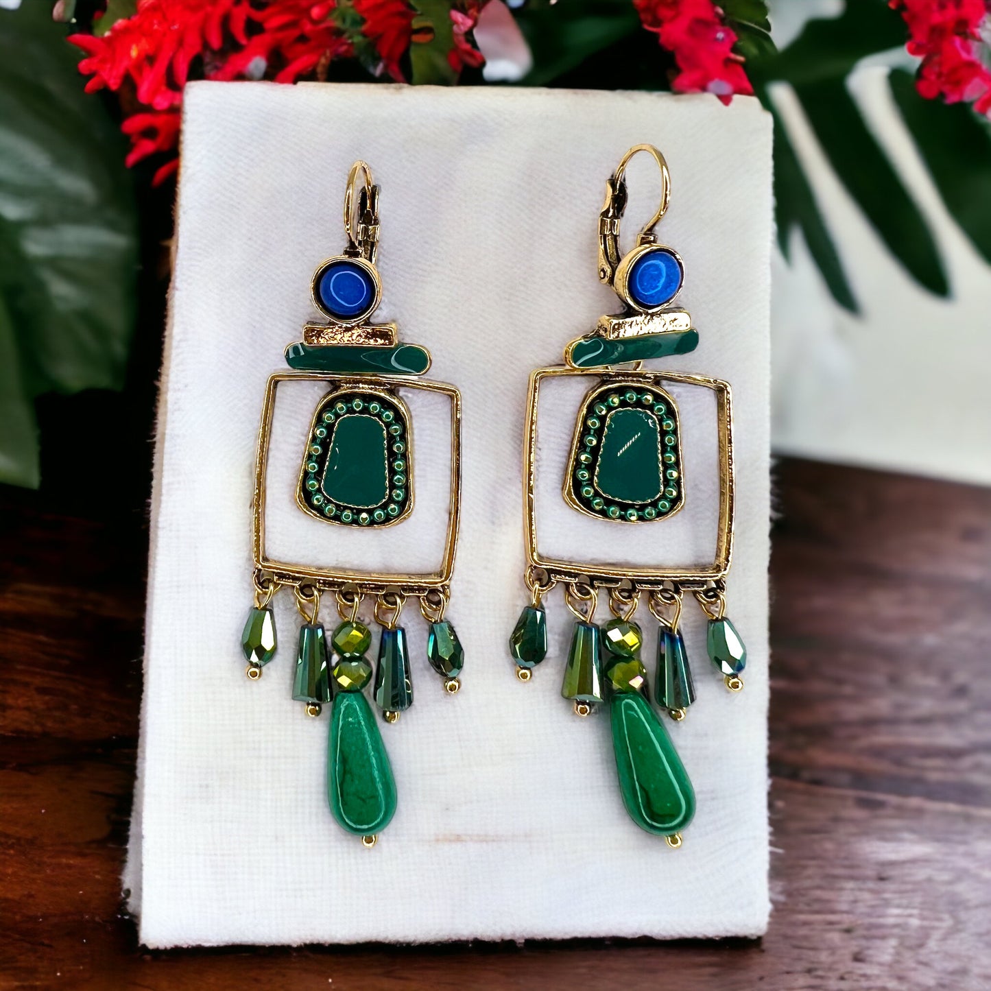 Boho Stone Earrings - Blue Green Stones, Teal and Blue, Boho Earrings - Rhythms of Grace Creative