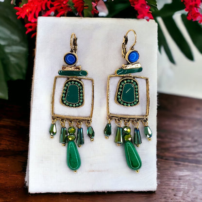 Boho Stone Earrings - Blue Green Stones, Teal and Blue, Boho Earrings - Rhythms of Grace Creative