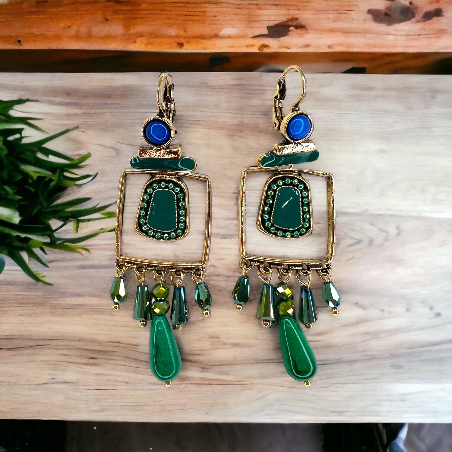 Boho Stone Earrings - Blue Green Stones, Teal and Blue, Boho Earrings - Rhythms of Grace Creative