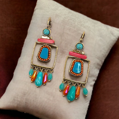 Boho Stone Earrings - Blue Green Stones, Teal and Blue, Boho Earrings - Rhythms of Grace Creative