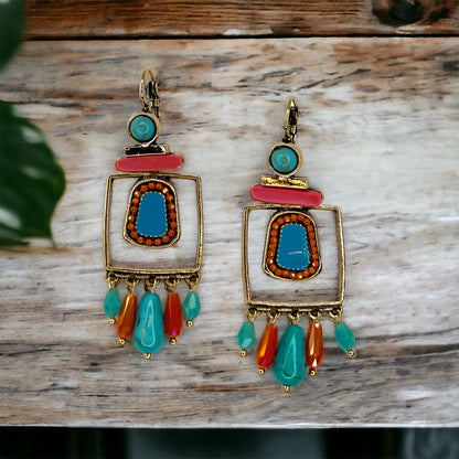 Boho Stone Earrings - Blue Green Stones, Teal and Blue, Boho Earrings - Rhythms of Grace Creative