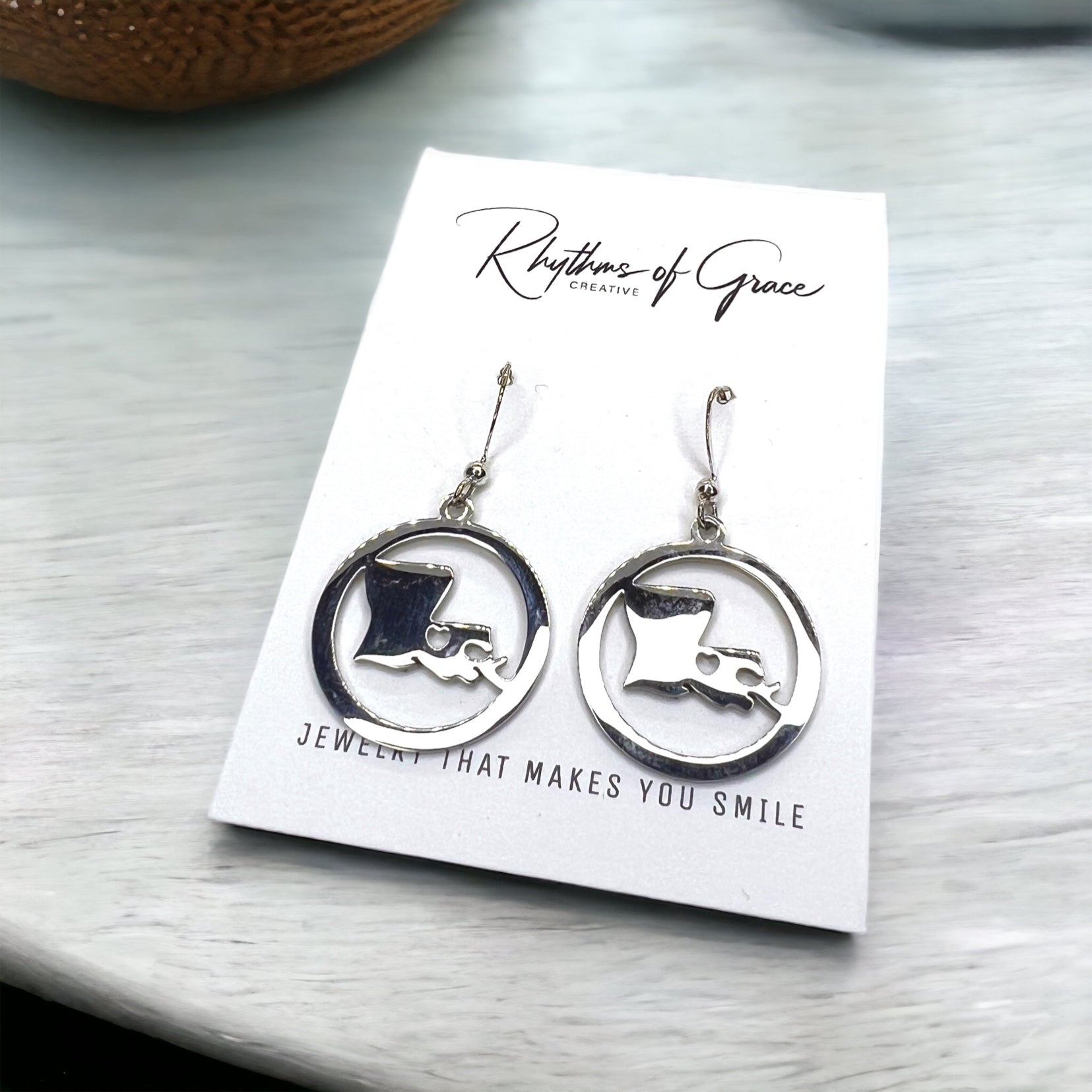 Louisiana Earrings - Louisiana State, Handmade Jewelry, Heart of Louisiana, New Orleans Saints, NOLA Earrings, Handmade Earrings - Rhythms of Grace Creative