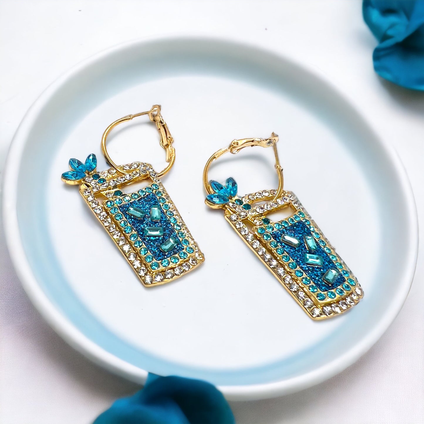 Rhinestone Drink Earrings - Handmade Jewelry, Drink Jewelry, Beach Accessories, Handmade Earrings, Happy Hour, Cocktail Earrings, Blue Drink - Rhythms of Grace Creative