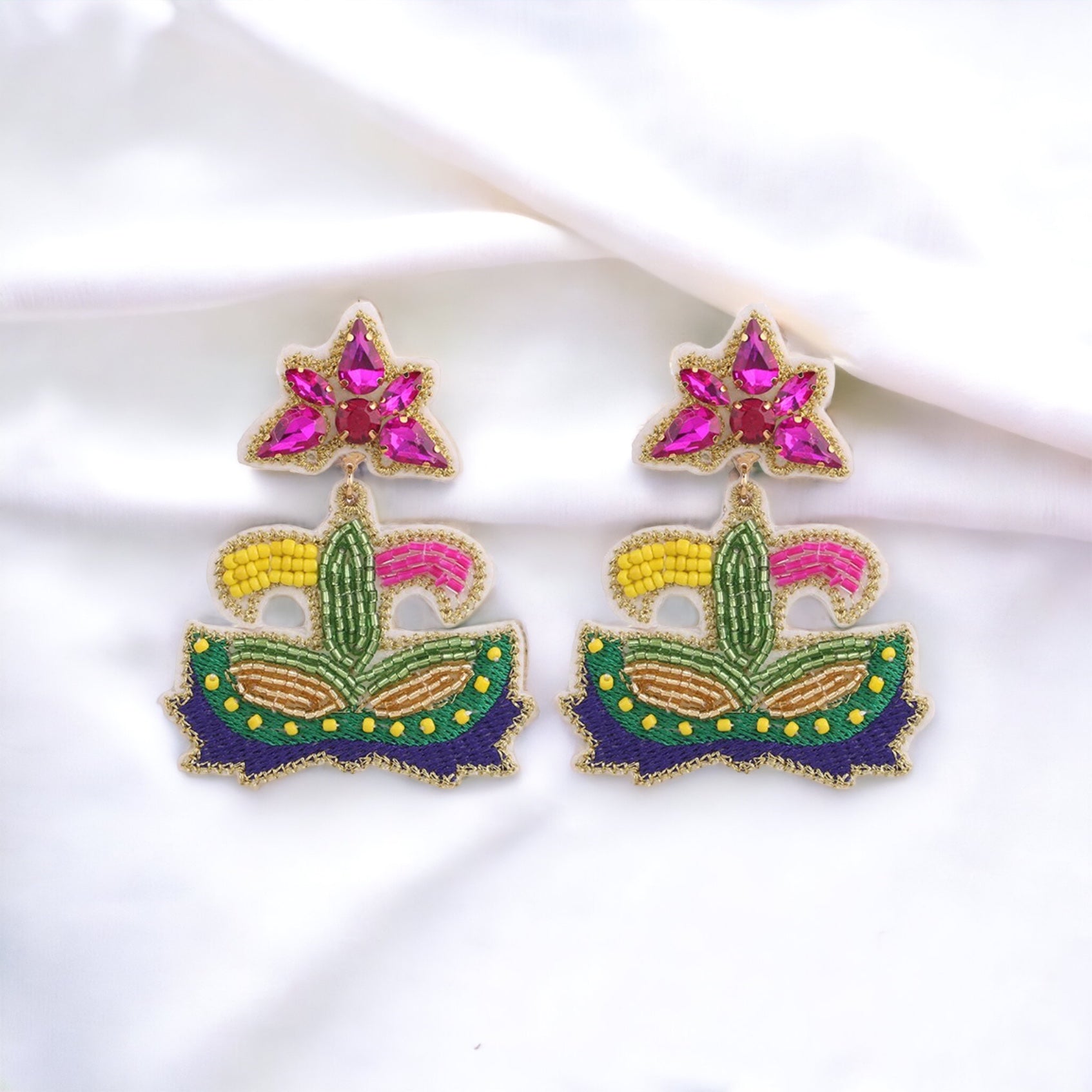Festive Flair: Beaded Mardi Gras Earrings in Vibrant Purple, Green & Gold! - Rhythms of Grace Creative