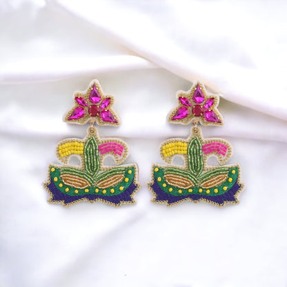 Festive Flair: Beaded Mardi Gras Earrings in Vibrant Purple, Green & Gold! - Rhythms of Grace Creative