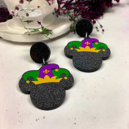 Mardi Gras Earrings - Handmade Jewelry, Mouse Ears, Handmade Earrings, Mardi Gras Jewelry, Mouse Earrings, Purple Green Gold, New Orleans - Rhythms of Grace Creative