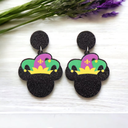 Mardi Gras Earrings - Handmade Jewelry, Mouse Ears, Handmade Earrings, Mardi Gras Jewelry, Mouse Earrings, Purple Green Gold, New Orleans - Rhythms of Grace Creative