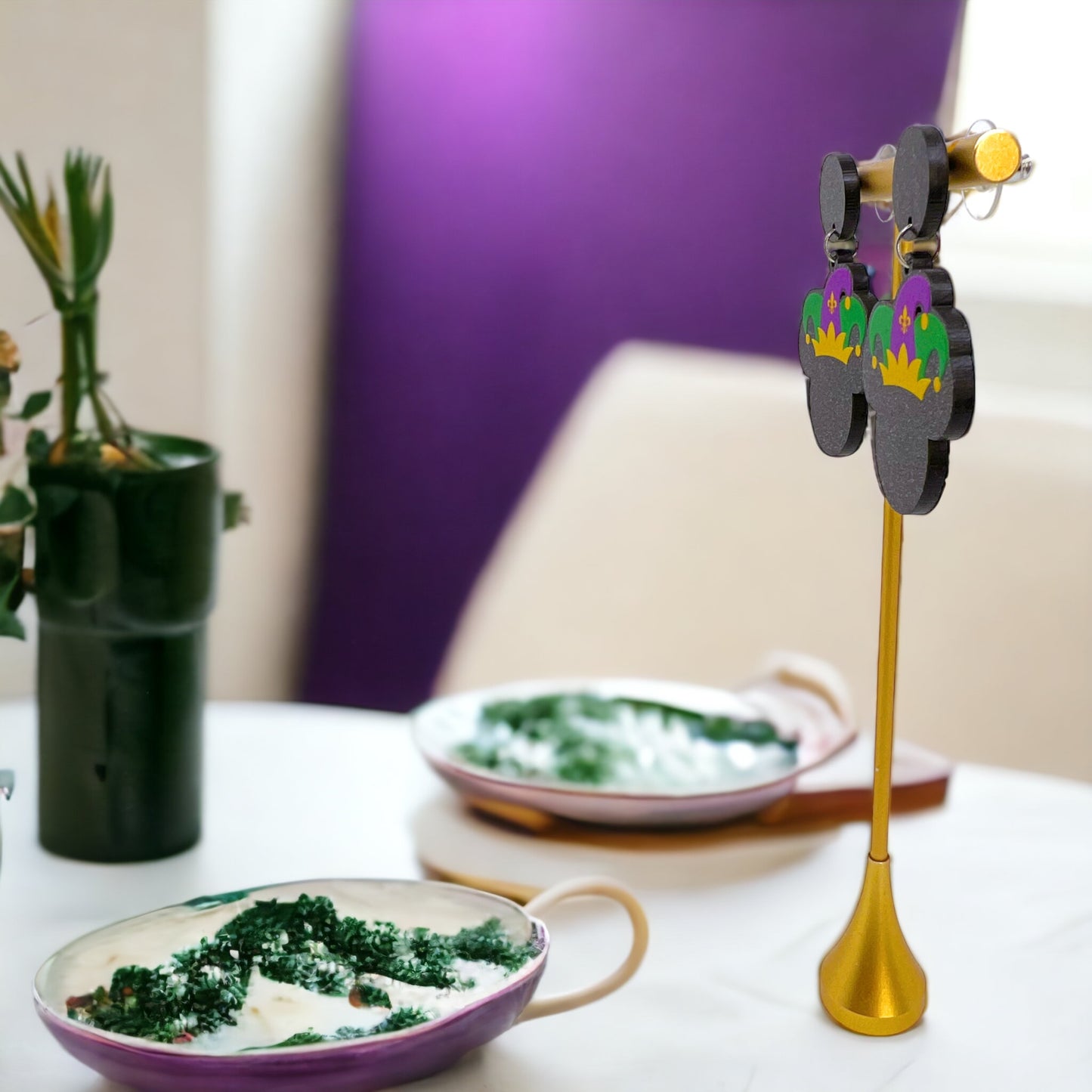 Mardi Gras Earrings - Handmade Jewelry, Mouse Ears, Handmade Earrings, Mardi Gras Jewelry, Mouse Earrings, Purple Green Gold, New Orleans - Rhythms of Grace Creative