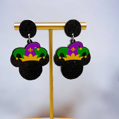 Mardi Gras Earrings - Handmade Jewelry, Mouse Ears, Handmade Earrings, Mardi Gras Jewelry, Mouse Earrings, Purple Green Gold, New Orleans - Rhythms of Grace Creative