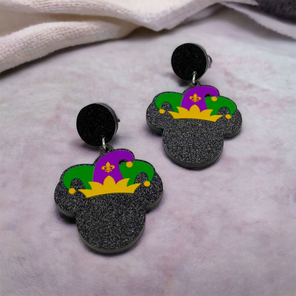 Mardi Gras Earrings - Handmade Jewelry, Mouse Ears, Handmade Earrings, Mardi Gras Jewelry, Mouse Earrings, Purple Green Gold, New Orleans - Rhythms of Grace Creative