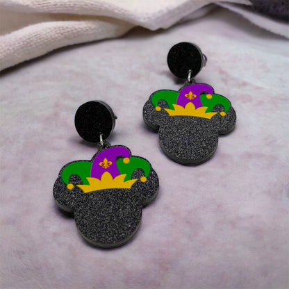 Mardi Gras Earrings - Handmade Jewelry, Mouse Ears, Handmade Earrings, Mardi Gras Jewelry, Mouse Earrings, Purple Green Gold, New Orleans - Rhythms of Grace Creative