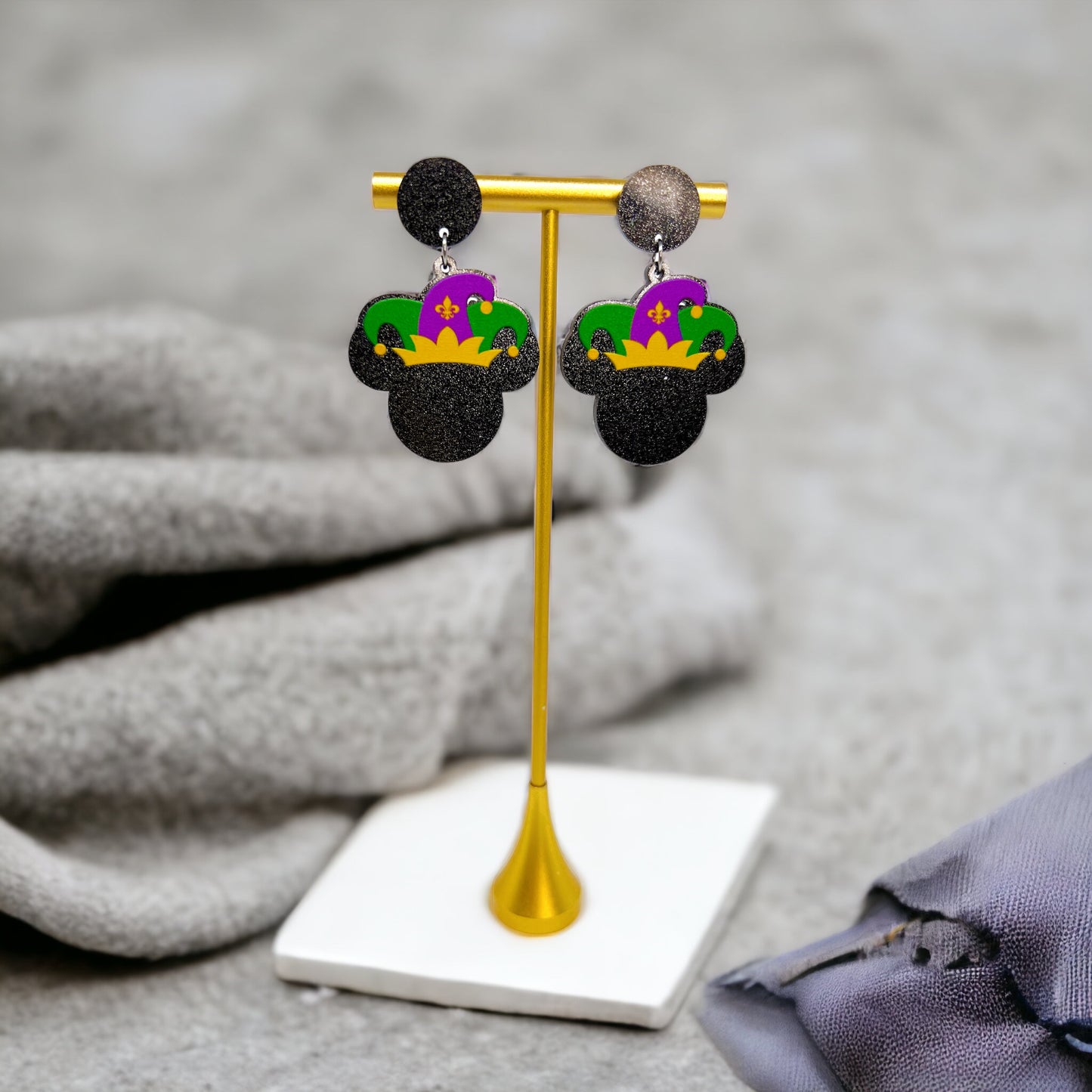 Mardi Gras Earrings - Handmade Jewelry, Mouse Ears, Handmade Earrings, Mardi Gras Jewelry, Mouse Earrings, Purple Green Gold, New Orleans - Rhythms of Grace Creative