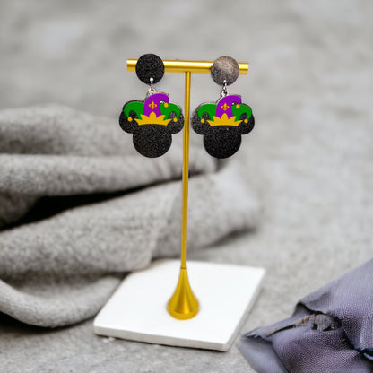 Mardi Gras Earrings - Handmade Jewelry, Mouse Ears, Handmade Earrings, Mardi Gras Jewelry, Mouse Earrings, Purple Green Gold, New Orleans - Rhythms of Grace Creative