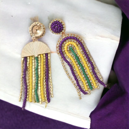 Beaded Mardi Gras Earrings - New Orleans Earrings, NOLA Jewelry, Purple Green Gold, Beaded Jewelry, Mardi Gras Jewelry, Mardi Gras Earrings - Rhythms of Grace Creative