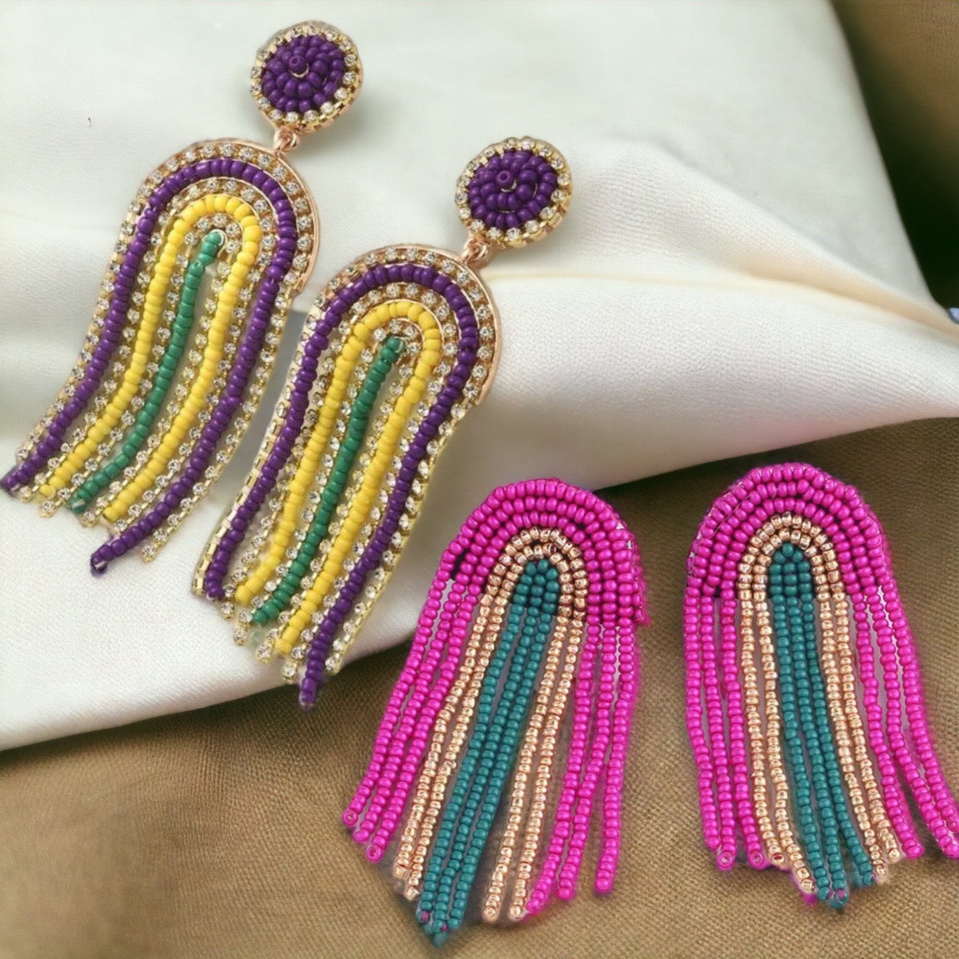 Beaded Mardi Gras Earrings - New Orleans Earrings, NOLA Jewelry, Purple Green Gold, Beaded Jewelry, Mardi Gras Jewelry, Mardi Gras Earrings - Rhythms of Grace Creative