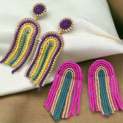 Beaded Mardi Gras Earrings - New Orleans Earrings, NOLA Jewelry, Purple Green Gold, Beaded Jewelry, Mardi Gras Jewelry, Mardi Gras Earrings - Rhythms of Grace Creative