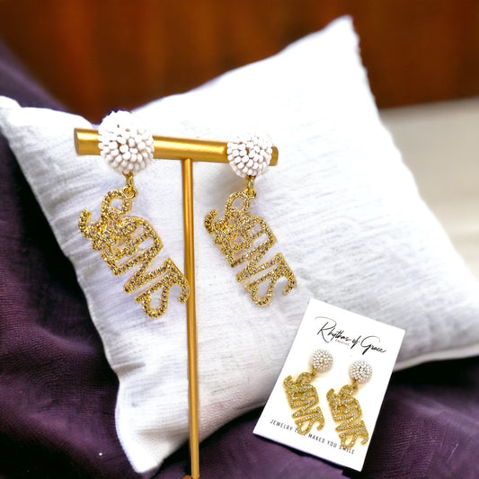 Louisiana Saints Earrings - Louisiana State, Handmade Jewelry, Heart of Louisiana, New Orleans Saints, NOLA Earrings, Handmade Earrings - Rhythms of Grace Creative