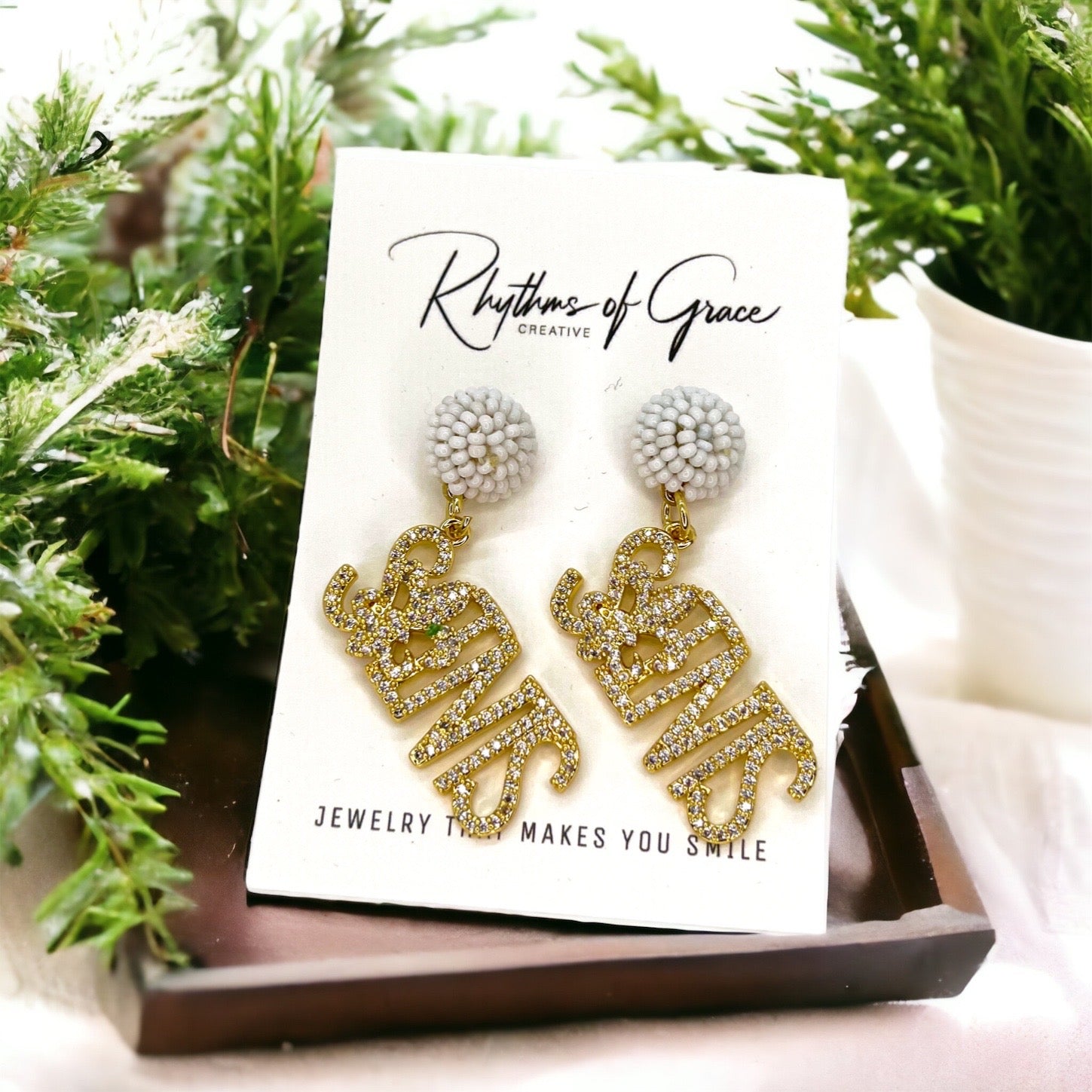 Louisiana Saints Earrings - Louisiana State, Handmade Jewelry, Heart of Louisiana, New Orleans Saints, NOLA Earrings, Handmade Earrings - Rhythms of Grace Creative