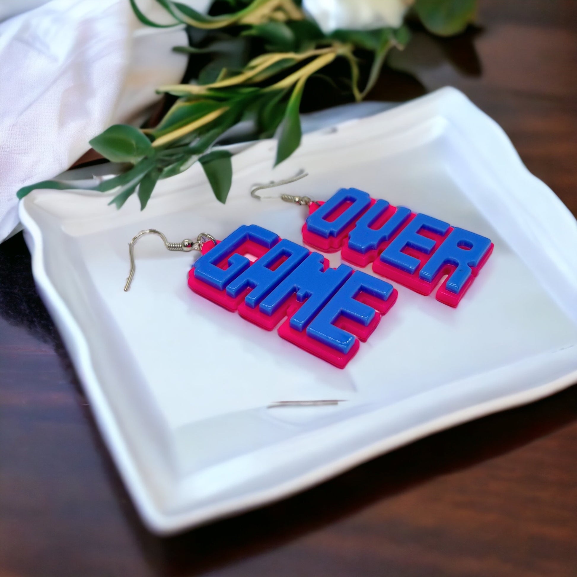 Game Over Earrings - 80’s Retro, Game Console, Game Over, Cartoon Character, Retro Video Game, Handmade Earrings - Rhythms of Grace Creative