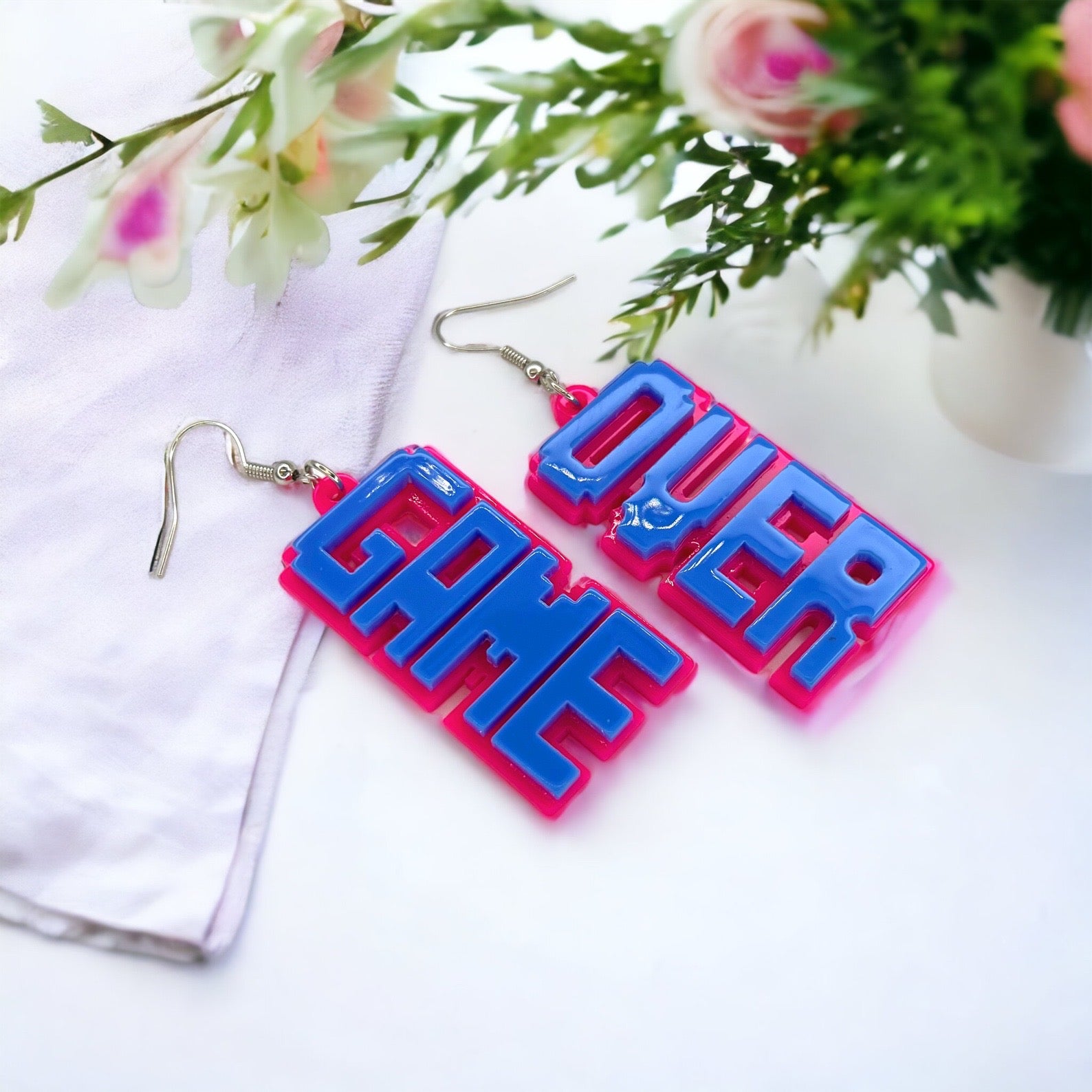 Game Over Earrings - 80’s Retro, Game Console, Game Over, Cartoon Character, Retro Video Game, Handmade Earrings - Rhythms of Grace Creative