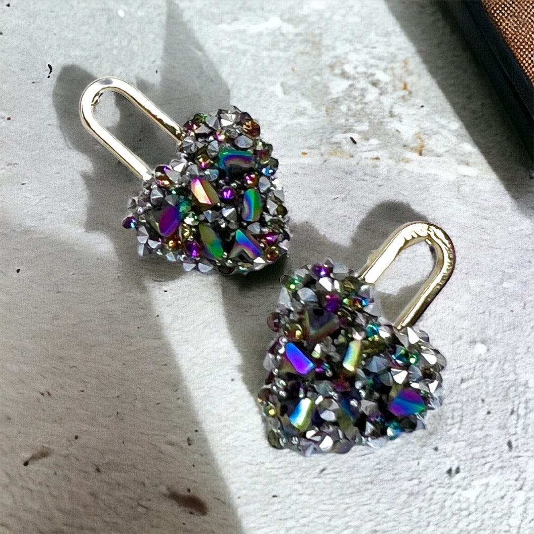 Rhinestone Heart Stud Earrings - Handmade Jewelry, Heart Earrings, Stud Earrings, Handmade Earrings, Rhinestone Accessories, Lock and Key - Rhythms of Grace Creative