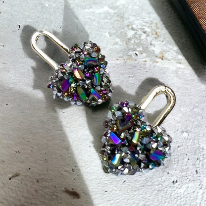 Rhinestone Heart Stud Earrings - Handmade Jewelry, Heart Earrings, Stud Earrings, Handmade Earrings, Rhinestone Accessories, Lock and Key - Rhythms of Grace Creative