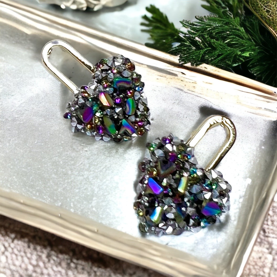 Rhinestone Heart Stud Earrings - Handmade Jewelry, Heart Earrings, Stud Earrings, Handmade Earrings, Rhinestone Accessories, Lock and Key - Rhythms of Grace Creative