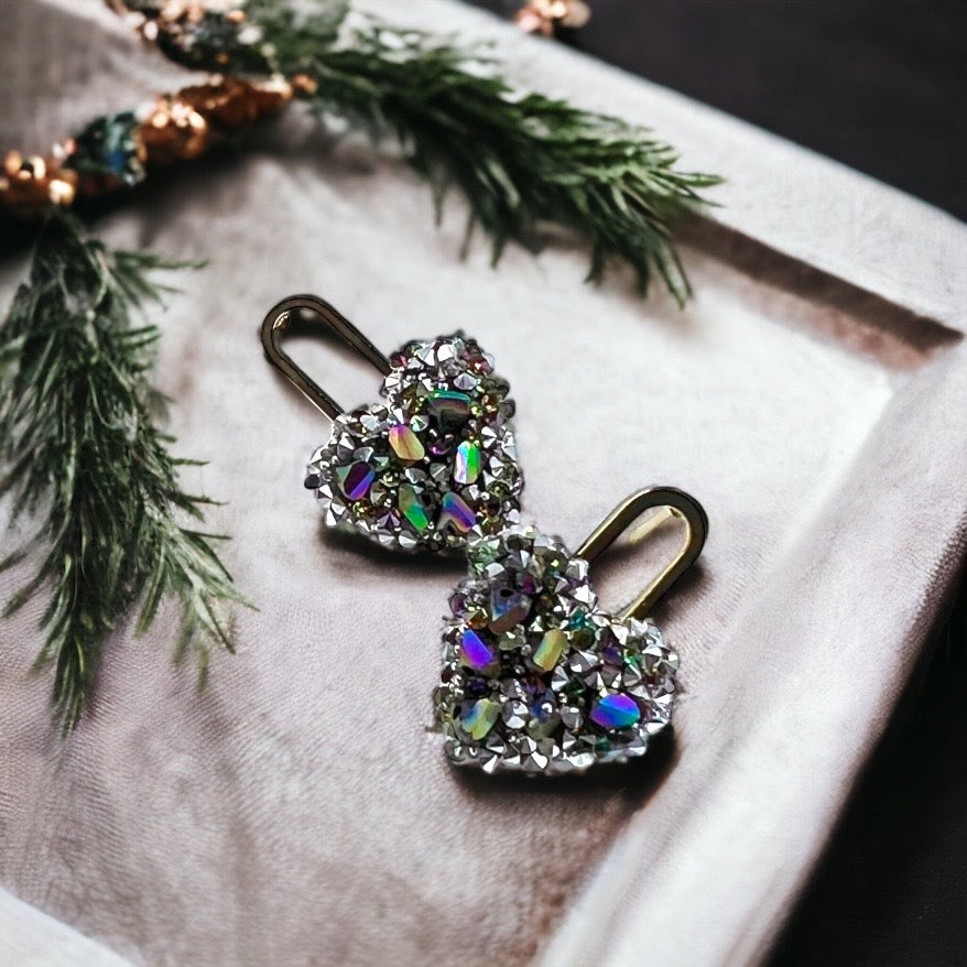 Rhinestone Heart Stud Earrings - Handmade Jewelry, Heart Earrings, Stud Earrings, Handmade Earrings, Rhinestone Accessories, Lock and Key - Rhythms of Grace Creative