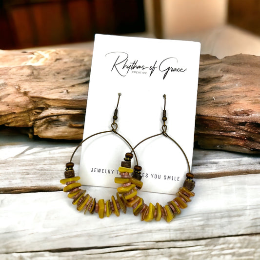Boho Drop Earrings - Festival Accessories, Boho Chic, Beaded Earrings, Bohemian Style, Brown Earrings Gypsy Earrings, Dangle - Rhythms of Grace Creative