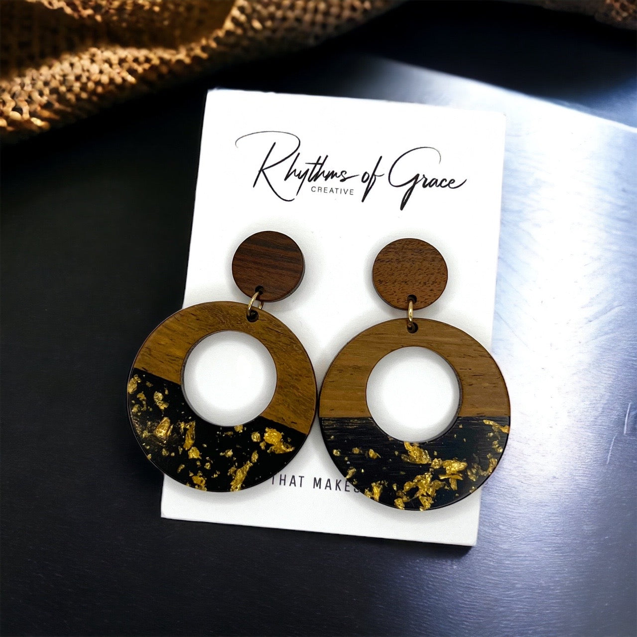 Black and Gold Beaded Earrings - Black and Gold, Fleur de lis, Handmade Earrings, Beaded Accessories, NOLA Saints - Rhythms of Grace Creative