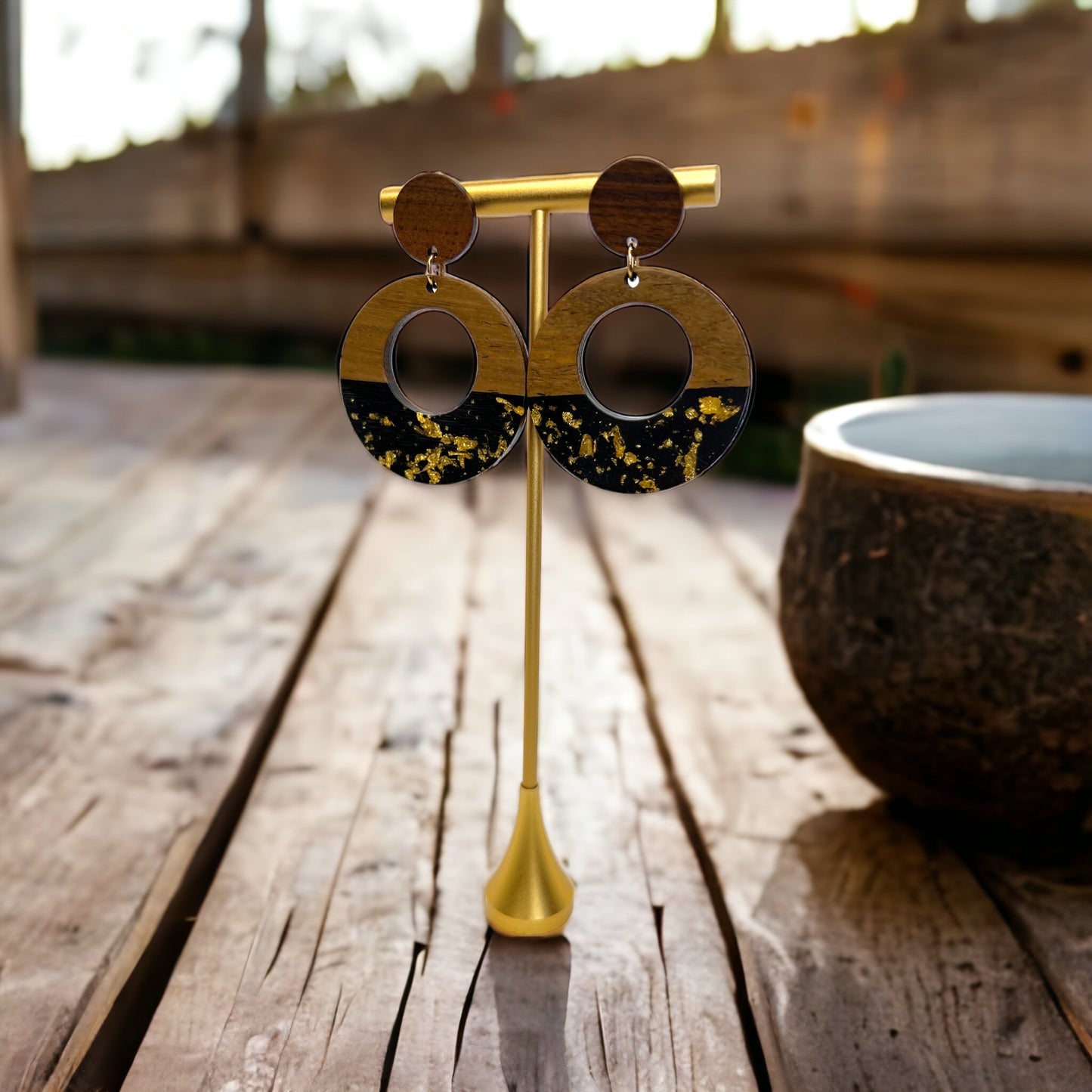 Black and Gold Beaded Earrings - Black and Gold, Fleur de lis, Handmade Earrings, Beaded Accessories, NOLA Saints - Rhythms of Grace Creative