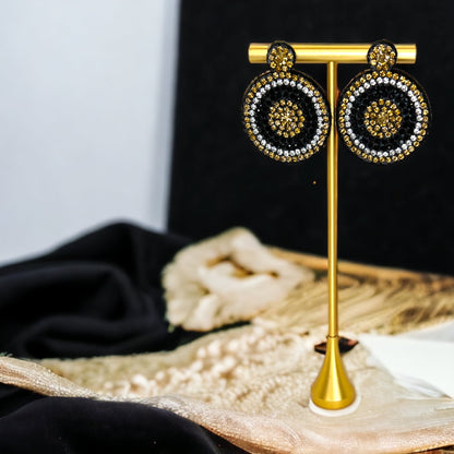 Black and Gold Beaded Earrings - Black and Gold, Fleur de lis, Handmade Earrings, Beaded Accessories, NOLA Saints - Rhythms of Grace Creative