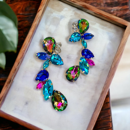 Under the Sea Earrings - Blue Rhinestones, Blue Green Earrings;  Rhinestone Earrings - Rhythms of Grace Creative