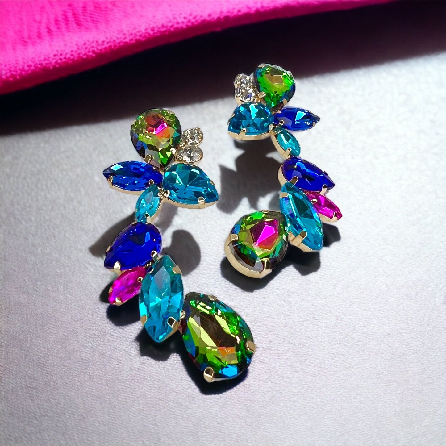 Under the Sea Earrings - Blue Rhinestones, Blue Green Earrings;  Rhinestone Earrings - Rhythms of Grace Creative