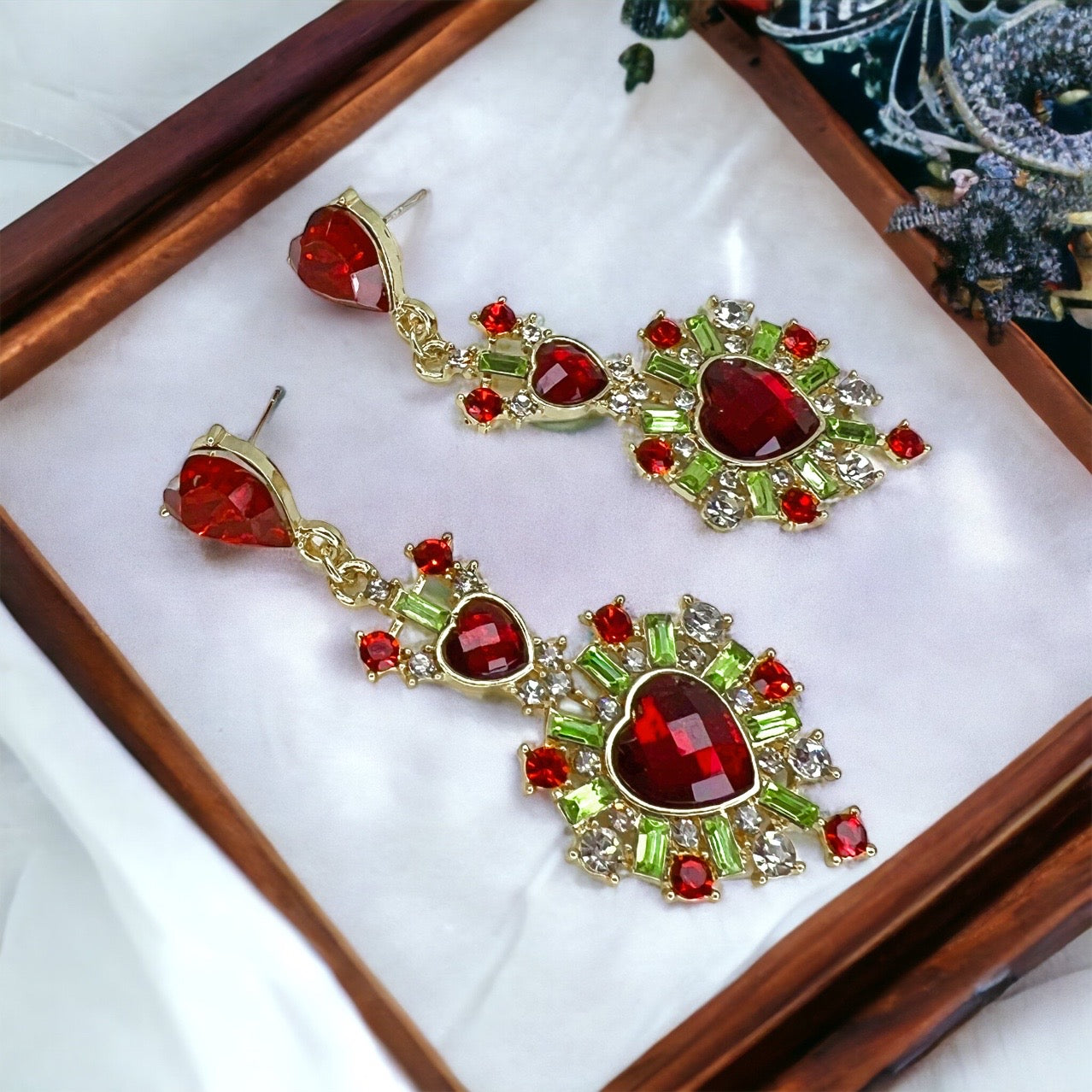 Christmas Goddess Earrings - Rhinestone Earrings, Christmas Jewelry, Christmas Earrings, Red and Green Accessories, Holiday Jewelry - Rhythms of Grace Creative