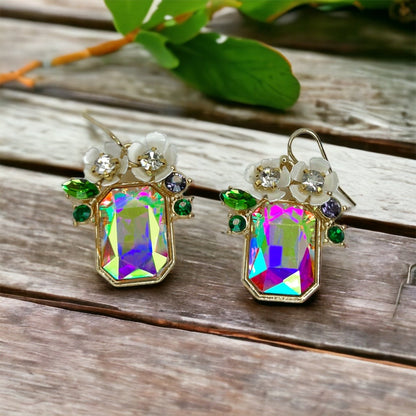 Rhinestone Floral Earrings - Floral Rhinestones, Sparkle Earrings, Rhinestone Earrings - Rhythms of Grace Creative