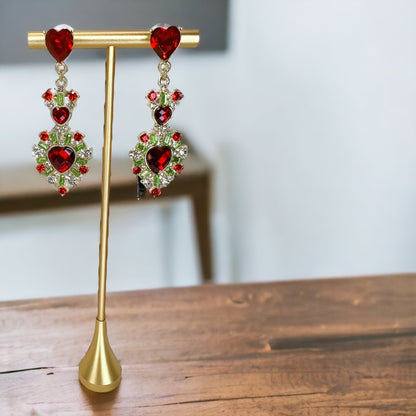 Christmas Goddess Earrings - Rhinestone Earrings, Christmas Jewelry, Christmas Earrings, Red and Green Accessories, Holiday Jewelry - Rhythms of Grace Creative