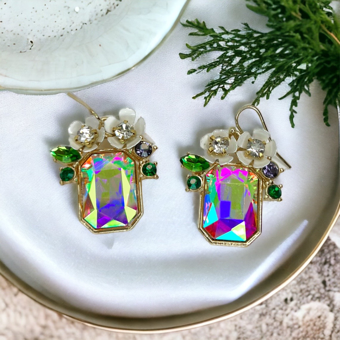 Rhinestone Floral Earrings - Floral Rhinestones, Sparkle Earrings, Rhinestone Earrings - Rhythms of Grace Creative
