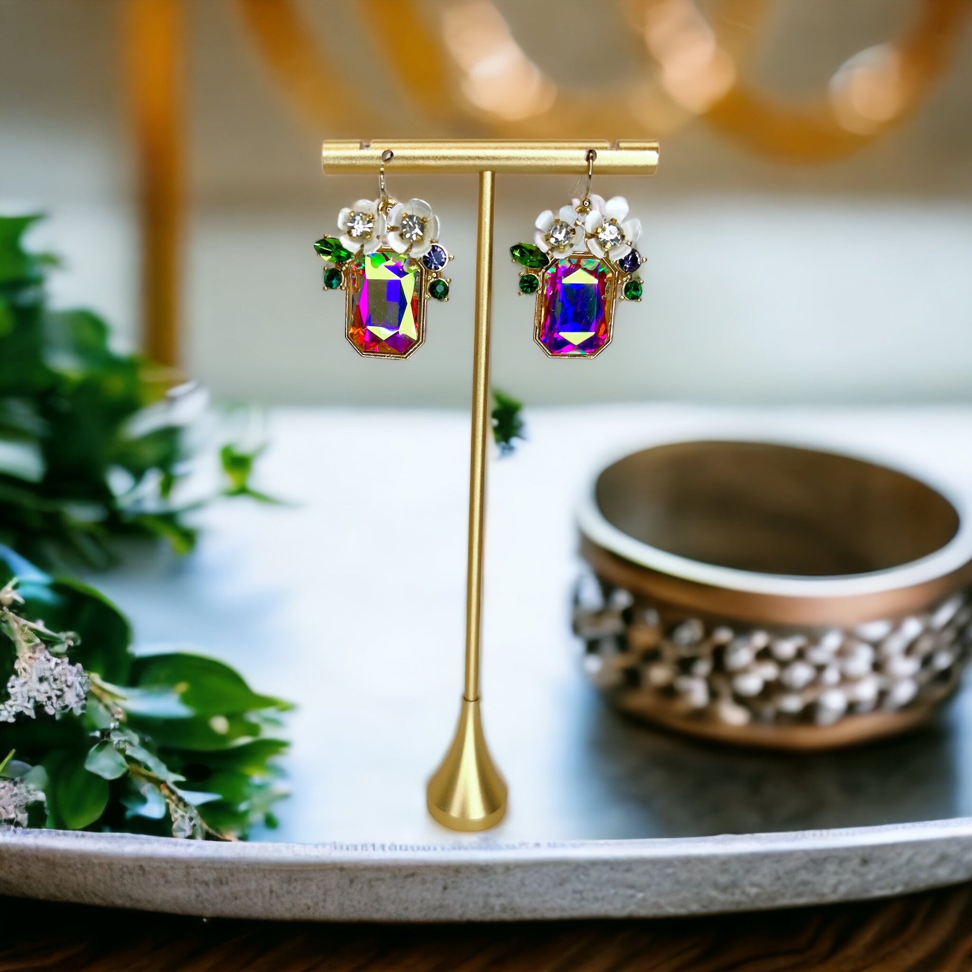 Rhinestone Floral Earrings - Floral Rhinestones, Sparkle Earrings, Rhinestone Earrings - Rhythms of Grace Creative