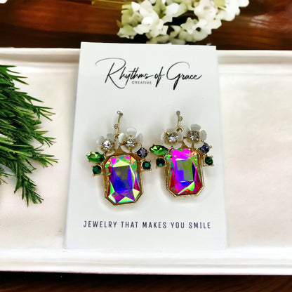 Rhinestone Floral Earrings - Floral Rhinestones, Sparkle Earrings, Rhinestone Earrings - Rhythms of Grace Creative