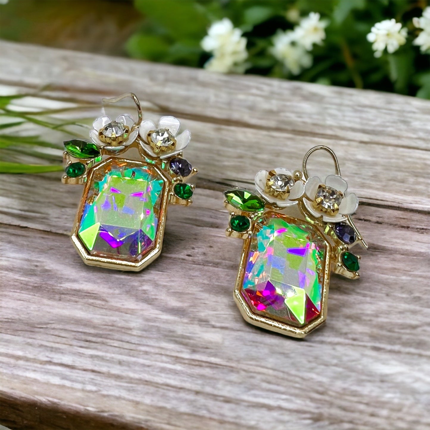 Rhinestone Floral Earrings - Floral Rhinestones, Sparkle Earrings, Rhinestone Earrings - Rhythms of Grace Creative