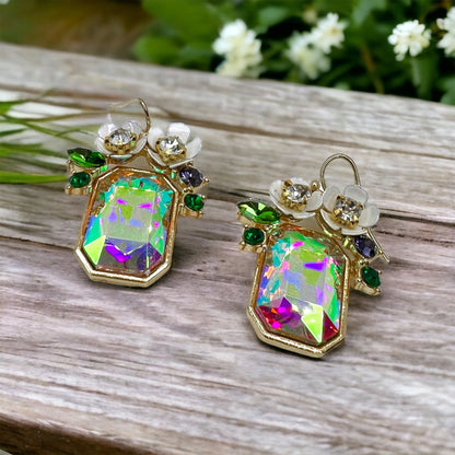 Rhinestone Floral Earrings - Floral Rhinestones, Sparkle Earrings, Rhinestone Earrings - Rhythms of Grace Creative