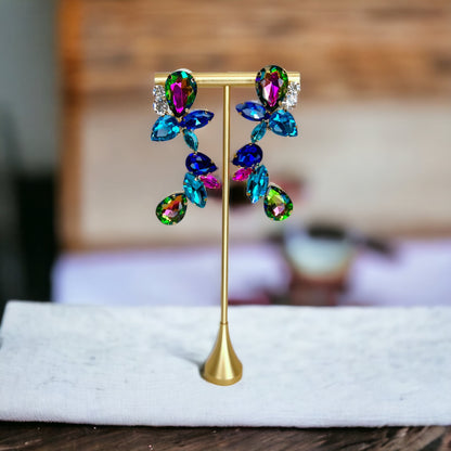 Under the Sea Earrings - Blue Rhinestones, Blue Green Earrings;  Rhinestone Earrings - Rhythms of Grace Creative