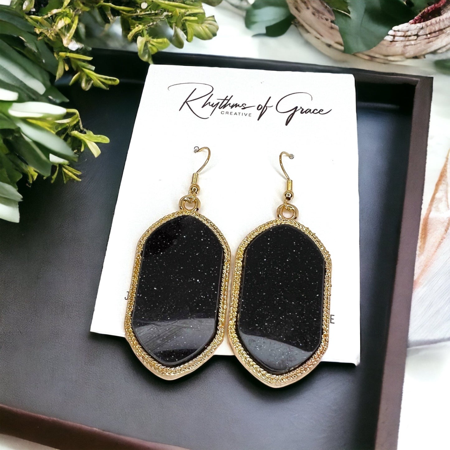 Black and Gold Beaded Earrings - Black and Gold, Fleur de lis, Handmade Earrings, Beaded Accessories, NOLA Saints - Rhythms of Grace Creative