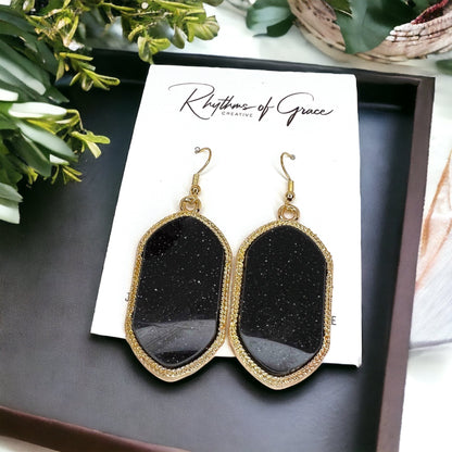 Black and Gold Beaded Earrings - Black and Gold, Fleur de lis, Handmade Earrings, Beaded Accessories, NOLA Saints - Rhythms of Grace Creative