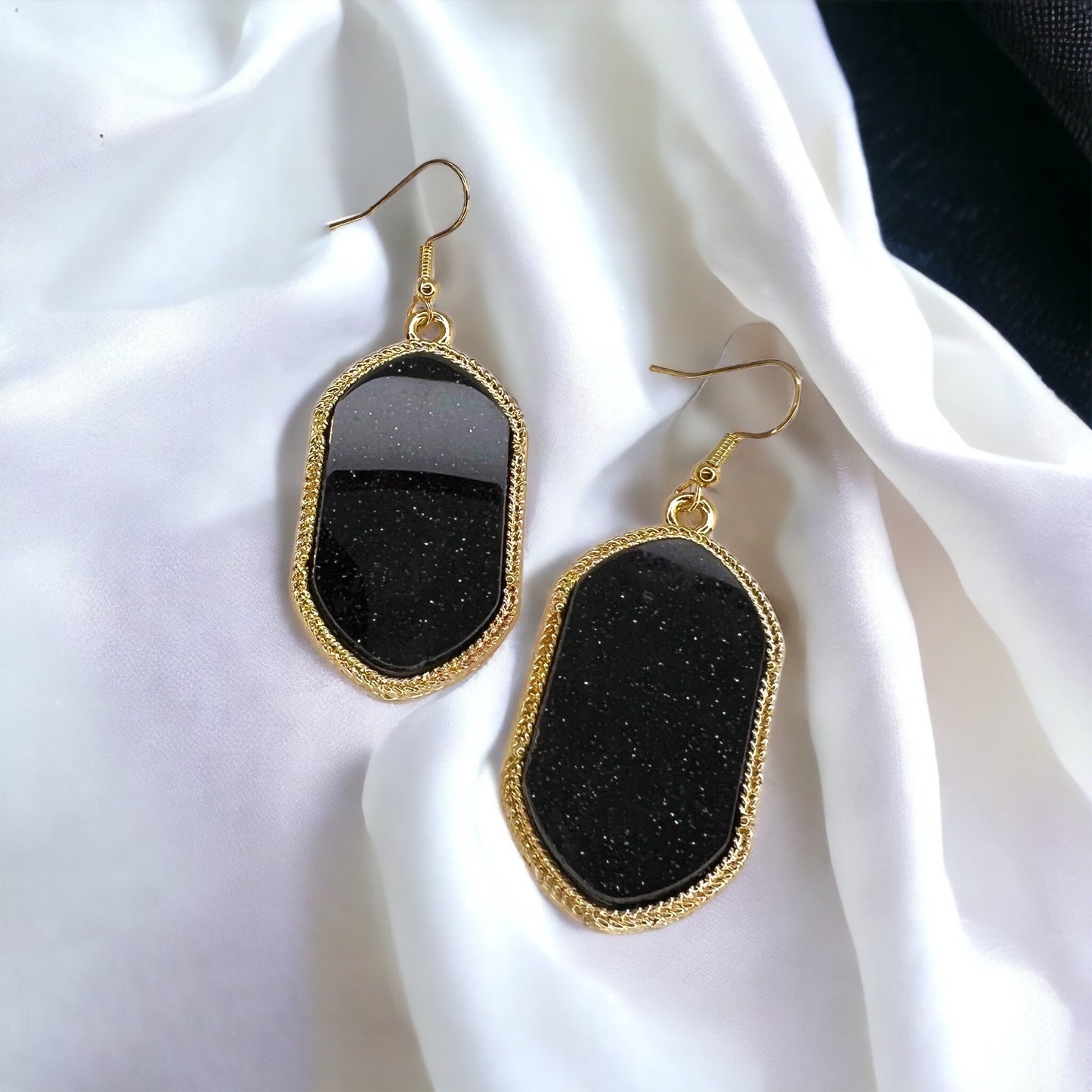 Black and Gold Beaded Earrings - Black and Gold, Fleur de lis, Handmade Earrings, Beaded Accessories, NOLA Saints - Rhythms of Grace Creative