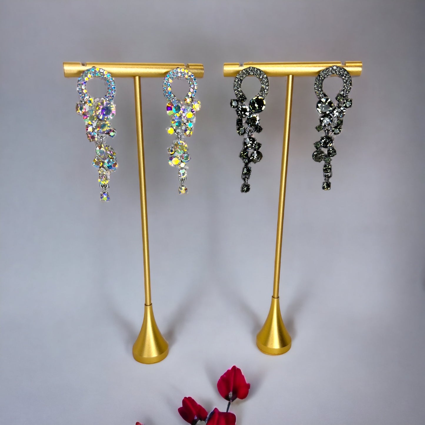 Rhinestone Earrings - Crystal Earrings, Black Rhinestone Earrings, New Years Eve, Prom Accessories - Rhythms of Grace Creative